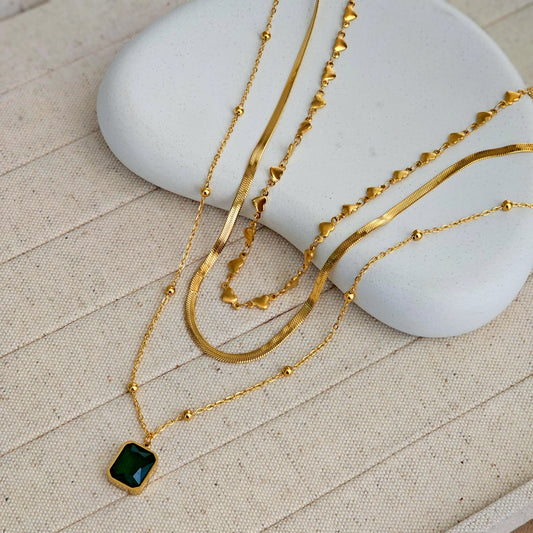 Trio Emerald Stud Necklace