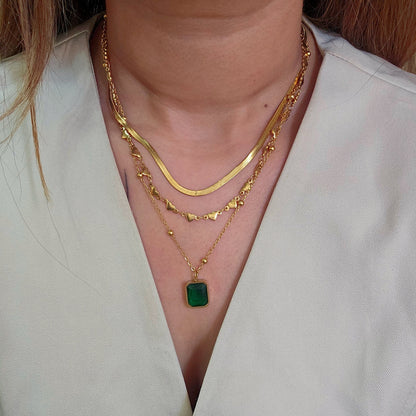 Trio Emerald Stud Necklace